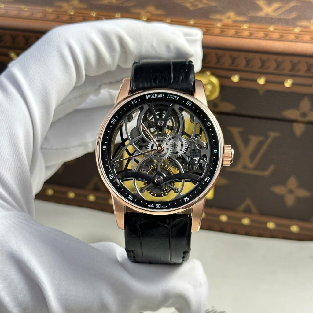 Đồng Hồ Audemars Piguet 26600 Tourbillon Openworked Replica 11 Mạ Vàng Hồng Dây Da 41mm (2)