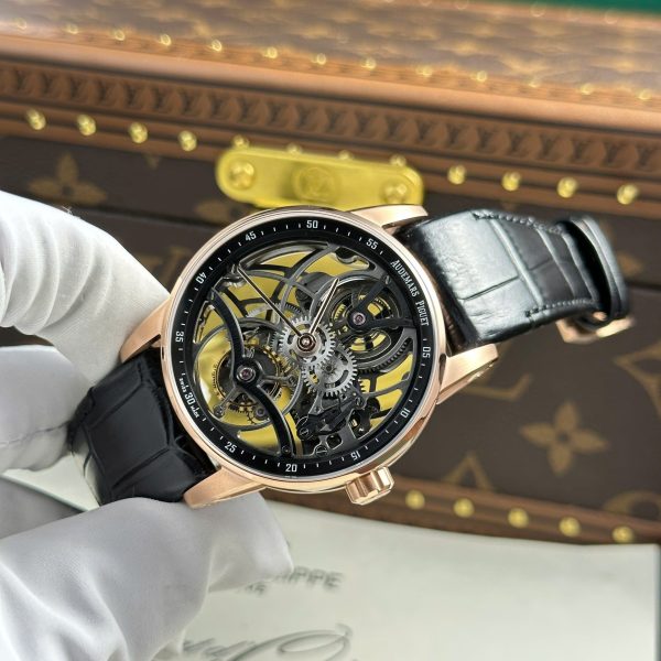 Đồng Hồ Audemars Piguet 26600 Tourbillon Openworked Replica 11 Mạ Vàng Hồng Dây Da 41mm (2)