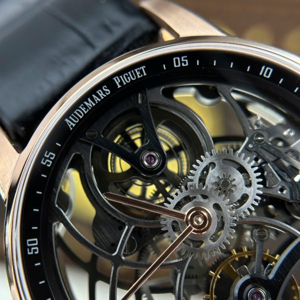 Đồng Hồ Audemars Piguet 26600 Tourbillon Openworked Replica 11 Mạ Vàng Hồng Dây Da 41mm (2)