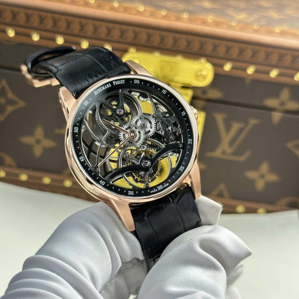 Đồng Hồ Audemars Piguet 26600 Tourbillon Openworked Replica 11 Mạ Vàng Hồng Dây Da 41mm (2)