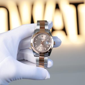 Đồng Hồ Rolex DateJust Replica 11 Cũ Mặt Cá Hồi Demi Mạ Vàng Hồng Dây Oyster 41mm