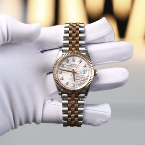 Đồng Hồ Rolex DateJust Replica Cũ Mặt Xếp Gạch Demi Mạ Vàng Hồng 36mm