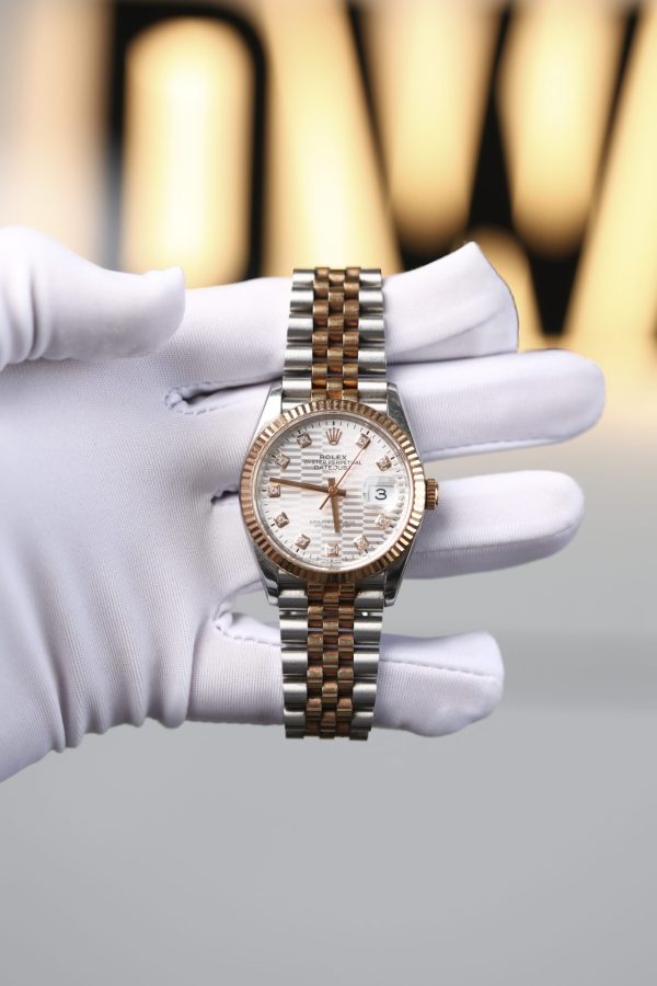 Đồng Hồ Rolex DateJust Replica Cũ Mặt Xếp Gạch Demi Mạ Vàng Hồng 36mm