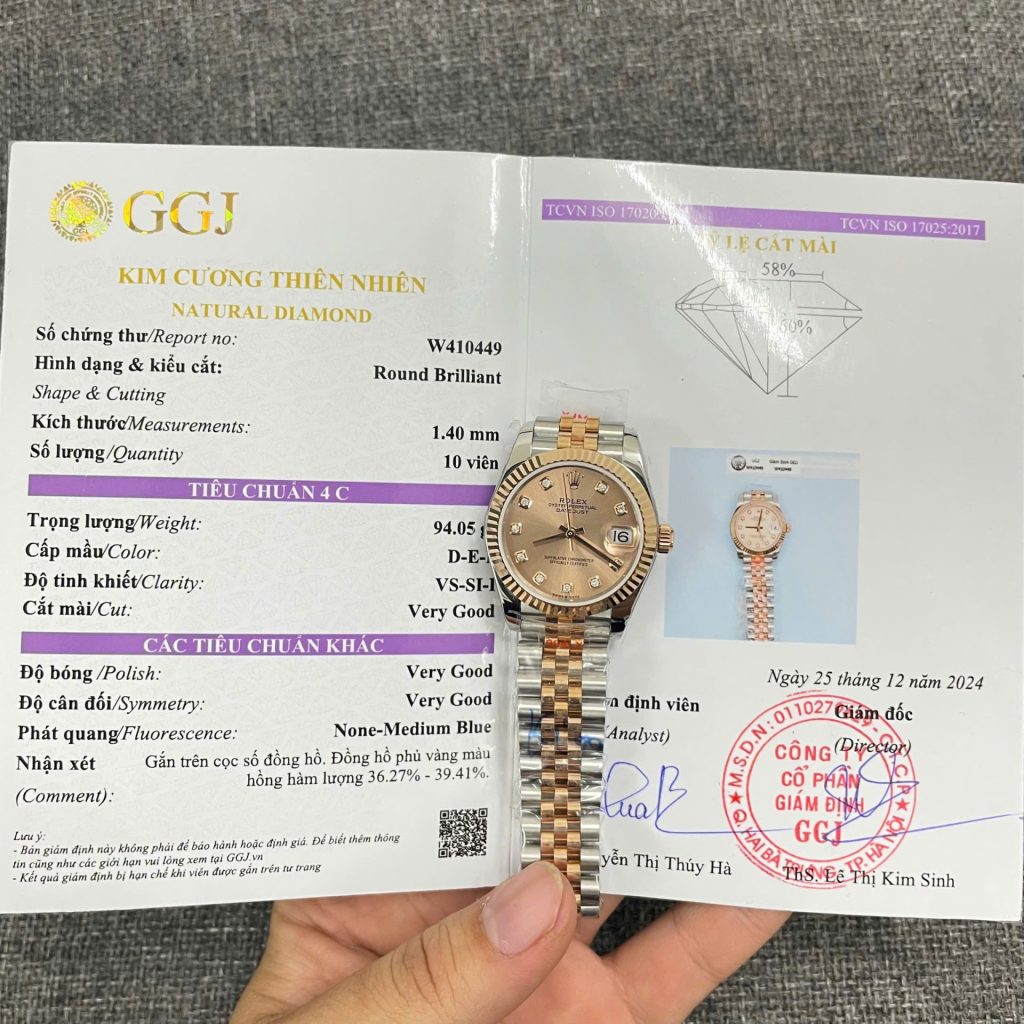 Đồng Hồ Rolex DateJust Chế Tác Bọc Vàng Thật Cọc Số Đính Kim Cương Thiên Nhiên 31mm (2)