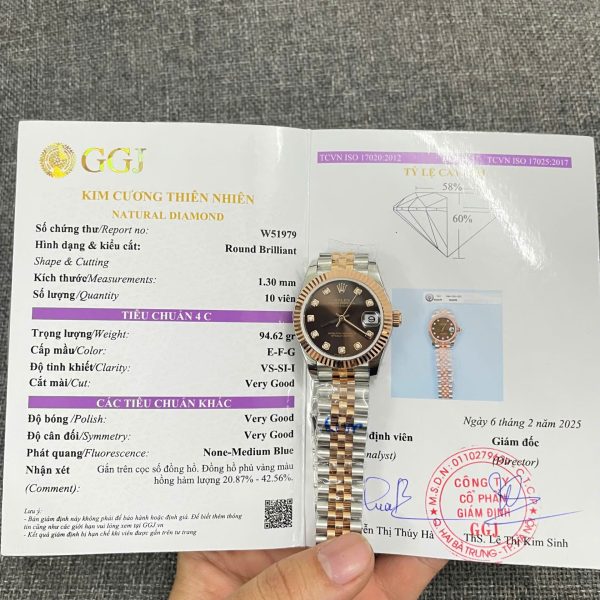 Đồng Hồ Rolex DateJust Nữ Bọc Vàng Thật + Mặt Chocolate Cọc Số Kim Cương Tự Nhiên 31mm (2)