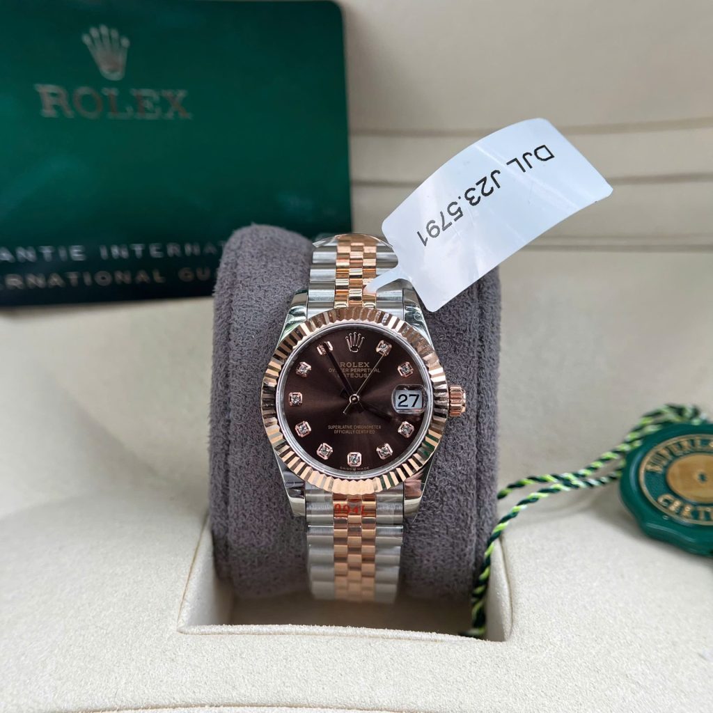 Đồng Hồ Rolex DateJust Nữ Bọc Vàng Thật + Mặt Chocolate Cọc Số Kim Cương Tự Nhiên 31mm (2)