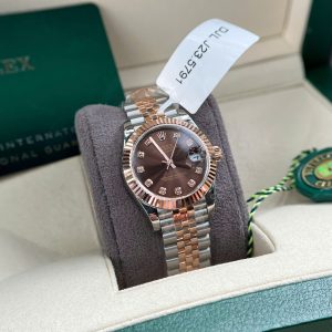 Đồng Hồ Rolex DateJust Nữ Bọc Vàng Thật + Mặt Chocolate Cọc Số Kim Cương Tự Nhiên 31mm (2)