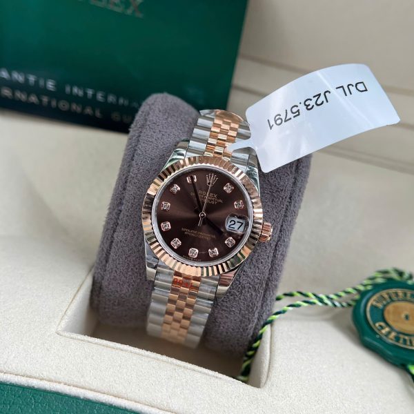 Đồng Hồ Rolex DateJust Nữ Bọc Vàng Thật + Mặt Chocolate Cọc Số Kim Cương Tự Nhiên 31mm (2)