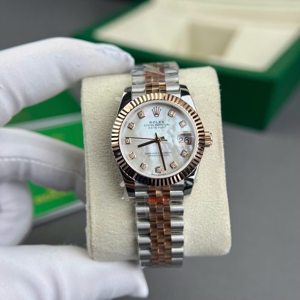 Đồng Hồ Rolex DateJust Nữ Chế Tác Bọc Vàng Hồng + Mặt MOP Cọc Số Kim Cương Thiên Nhiên 31mm (2)