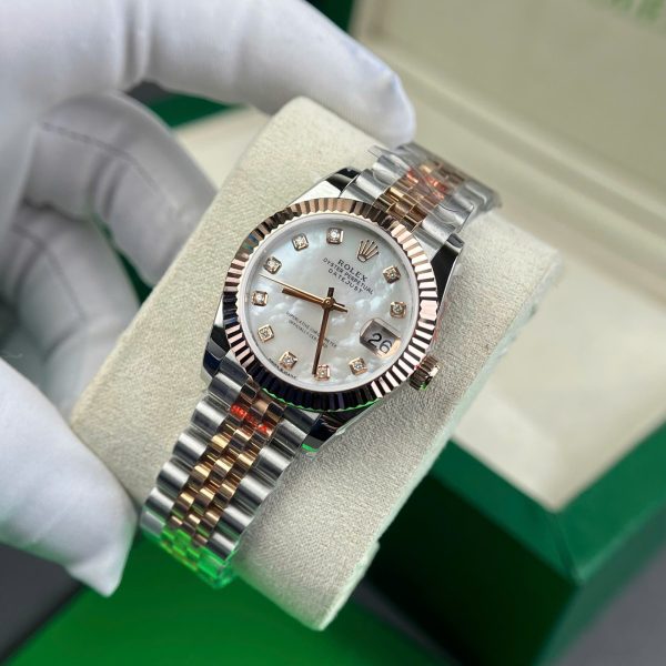 Đồng Hồ Rolex DateJust Nữ Chế Tác Bọc Vàng Hồng + Mặt MOP Cọc Số Kim Cương Thiên Nhiên 31mm (2)