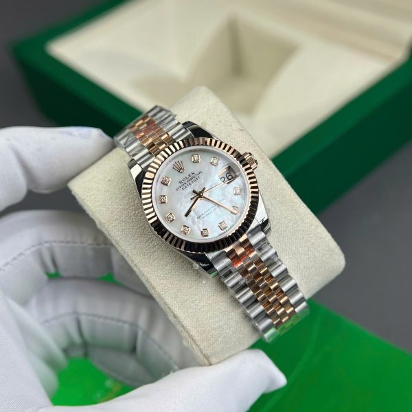 Đồng Hồ Rolex DateJust Nữ Chế Tác Bọc Vàng Hồng + Mặt MOP Cọc Số Kim Cương Thiên Nhiên 31mm (2)