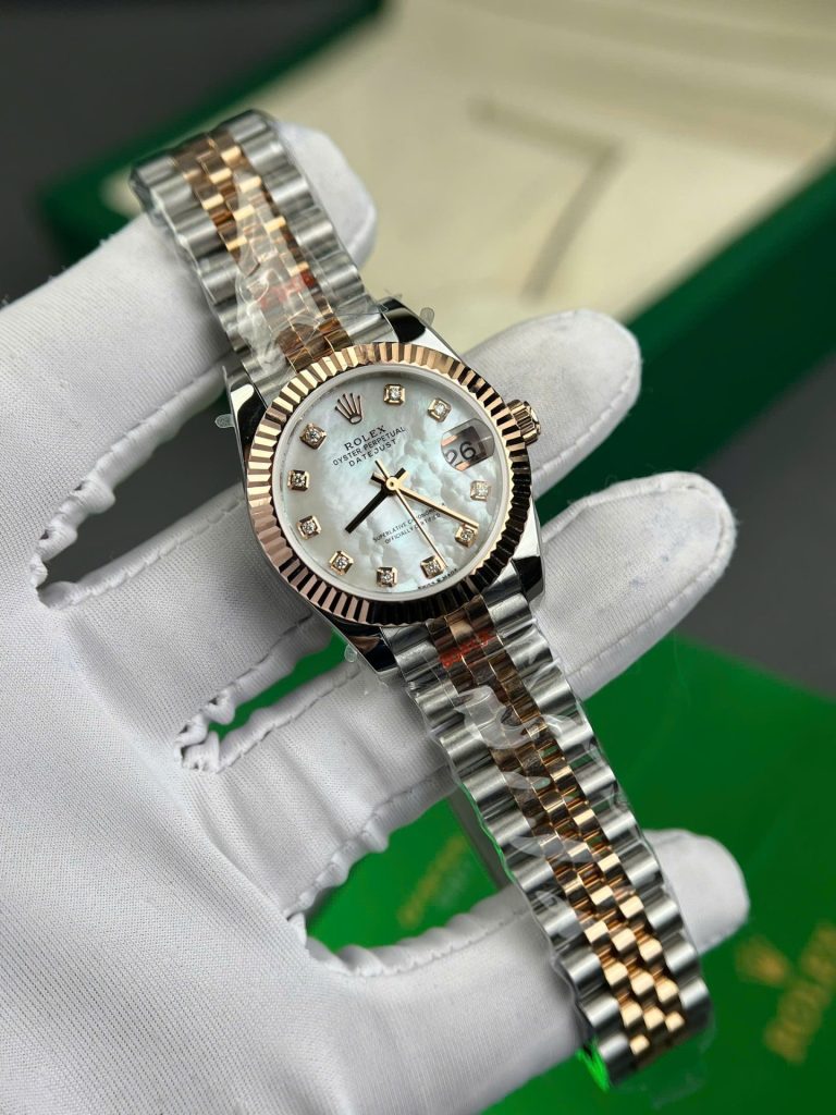 Đồng Hồ Rolex DateJust Nữ Chế Tác Bọc Vàng Hồng + Mặt MOP Cọc Số Kim Cương Thiên Nhiên 31mm (2)