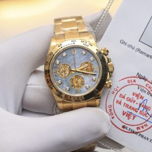 Đồng Hồ Rolex Daytona Mặt Xà Cừ Tím Mạ Vàng Cọc Số Moissanite Replica Lướt 40mm