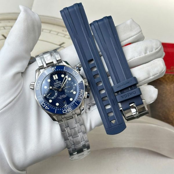 Đồng Hồ Omega Rep 11 Seamaster Diver 300M Chronograph Mặt Xanh Blue Nhà Máy N1 44mm (2)