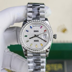 Đồng Hồ Rolex Day-Date Chế Tác Đính Kim Cương Moissanite + Cọc Số 7 Màu GMF 40mm (2)