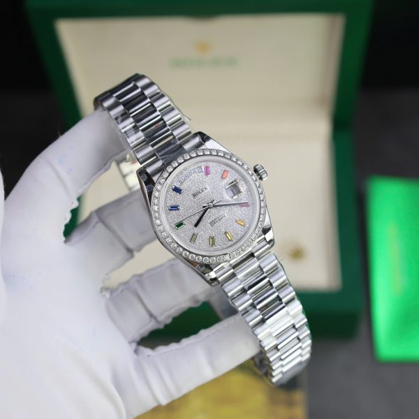 Đồng Hồ Rolex Day-Date Chế Tác Đính Kim Cương Moissanite + Cọc Số 7 Màu GMF 40mm (2)