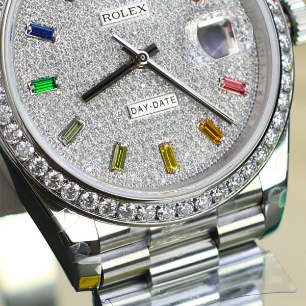 Đồng Hồ Rolex Day-Date Chế Tác Đính Kim Cương Moissanite + Cọc Số 7 Màu GMF 40mm (2)