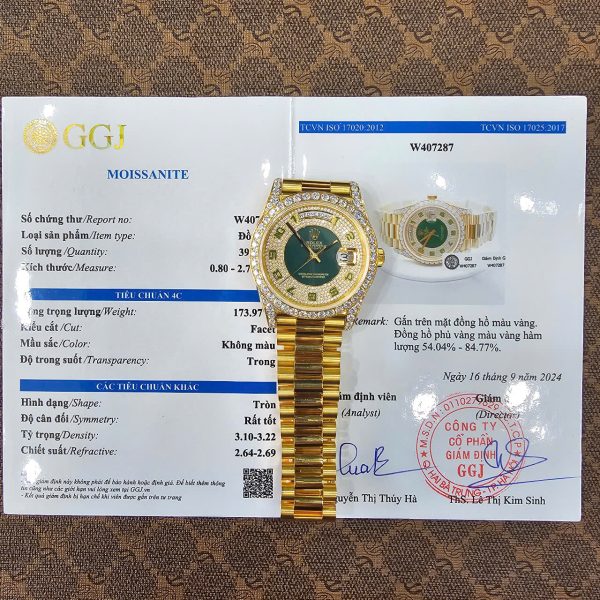 Đồng Hồ Rolex Day-Date Lướt Bọc Vàng Mặt Full Moissanite Nhà Máy GM 40MM (1)