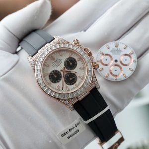 Đồng Hồ Rolex Daytona Chế Tác Bọc Vàng Hồng Đính Kim Cương Moissanite Baguette 40mm (2)