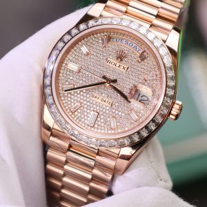 Đồng Hồ Rolex Replica 11 Day-Date Đính Kim Cương Moissanite + Bọc Vàng Hồng 18K GMF 40mm (2)