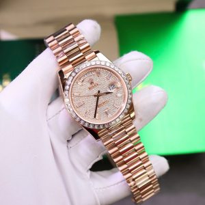 Đồng Hồ Rolex Replica 11 Day-Date Đính Kim Cương Moissanite + Bọc Vàng Hồng 18K GMF 40mm (2)