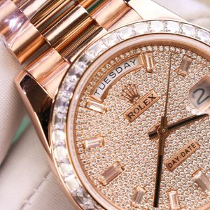 Đồng Hồ Rolex Replica 11 Day-Date Đính Kim Cương Moissanite + Bọc Vàng Hồng 18K GMF 40mm (2)