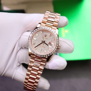 Đồng Hồ Rolex Replica 11 Day-Date Đính Kim Cương Moissanite + Bọc Vàng Hồng 18K GMF 40mm (2)