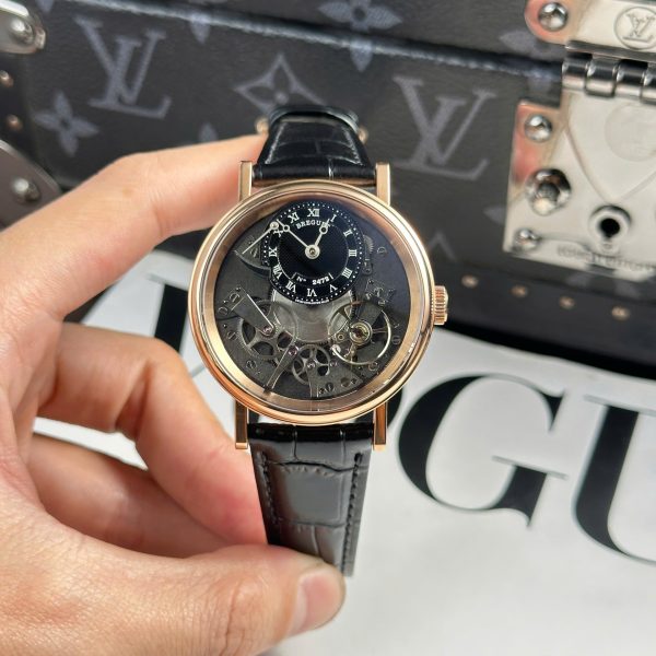 Đồng Hồ Breguet Tradition 7057 Replica 11 Mặt Đen Dây Da Nhà Máy ZF 40mm (2)
