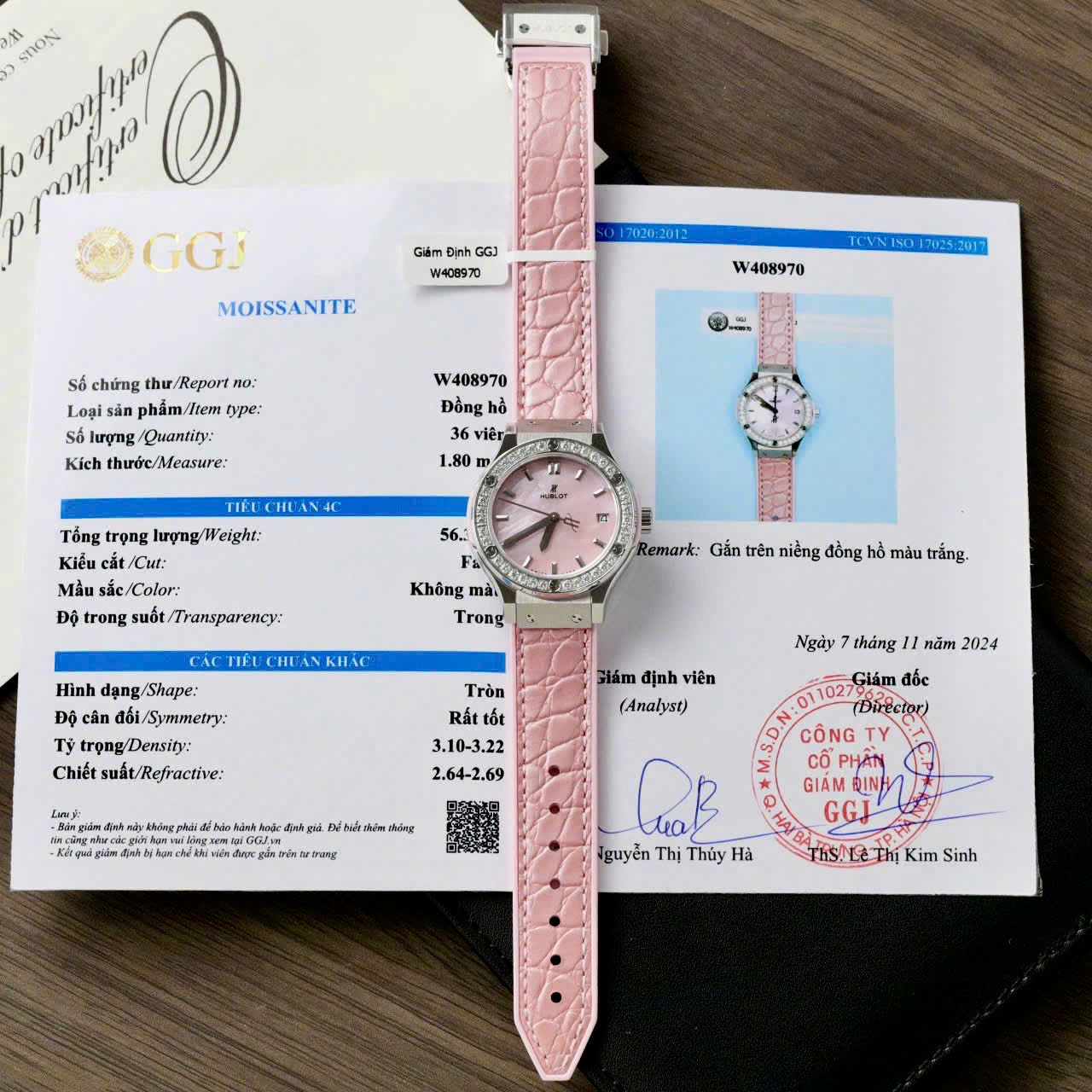 Đồng Hồ Hublot Classic Fusion Nữ Mặt Khảm Xà Cừ Chế Tác Viên Đính Kim Cương Moissanite 33mm (1)