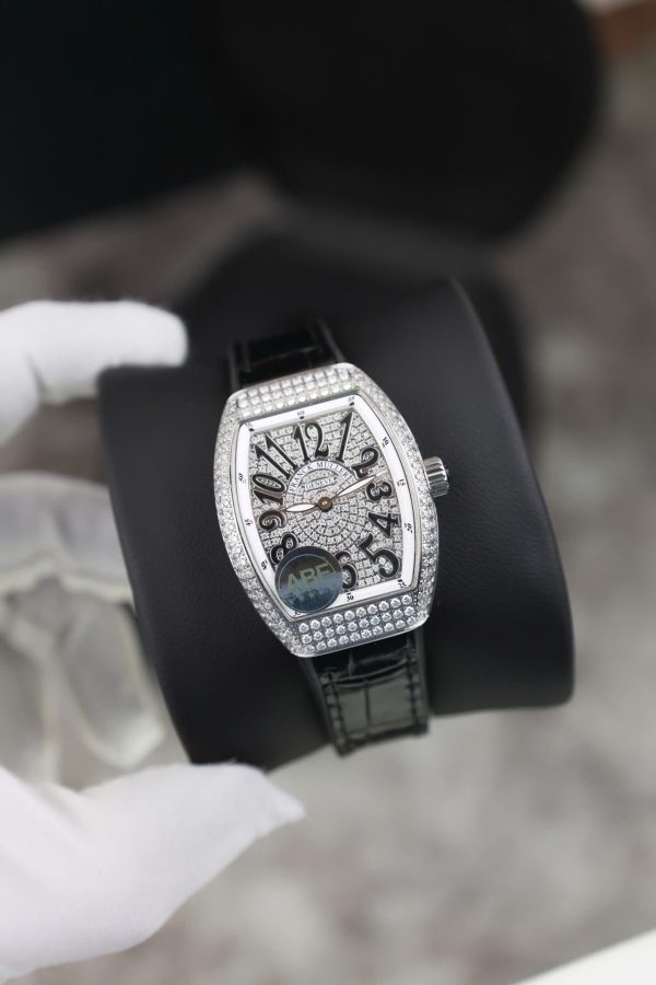 Đồng Hồ Nữ Franck Muller V32 Chế Tác Đính Full Kim Cương Moissanite Màu Đen 36mm (2)