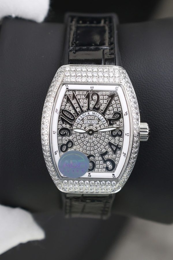 Đồng Hồ Nữ Franck Muller V32 Chế Tác Đính Full Kim Cương Moissanite Màu Đen 36mm (2)