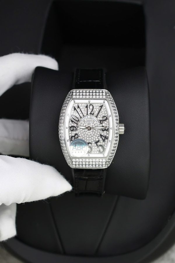 Đồng Hồ Nữ Franck Muller V32 Chế Tác Đính Full Kim Cương Moissanite Màu Đen 36mm (2)