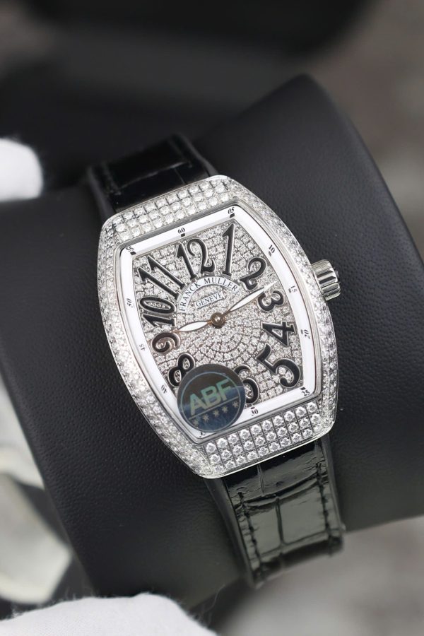 Đồng Hồ Nữ Franck Muller V32 Chế Tác Đính Full Kim Cương Moissanite Màu Đen 36mm (2)