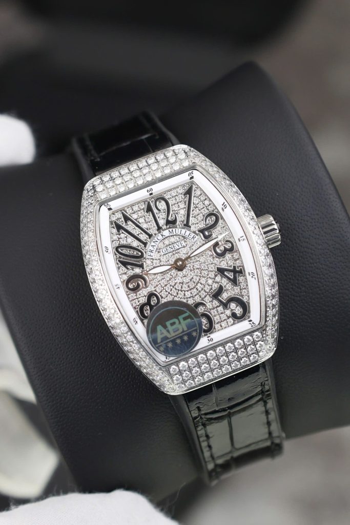 Đồng Hồ Nữ Franck Muller V32 Chế Tác Đính Full Kim Cương Moissanite Màu Đen 36mm (2)