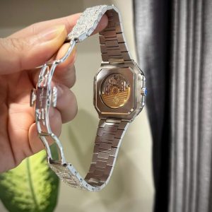 Đồng Hồ Patek Philippe Cubitus 5821 Mặt Nâu Replica 11 Đính Full Kim Cương Moissanite 45mm (2)