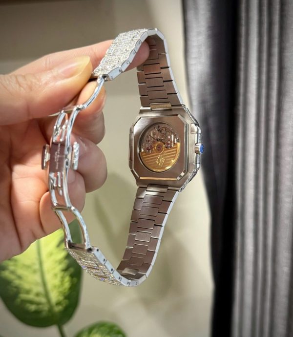 Đồng Hồ Patek Philippe Cubitus 5821 Mặt Nâu Replica 11 Đính Full Kim Cương Moissanite 45mm (2)