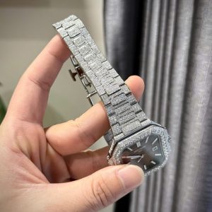 Đồng Hồ Patek Philippe Cubitus 5821 Mặt Nâu Replica 11 Đính Full Kim Cương Moissanite 45mm (2)