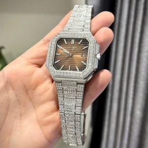 Đồng Hồ Patek Philippe Cubitus 5821 Mặt Nâu Replica 11 Đính Full Kim Cương Moissanite 45mm (2)
