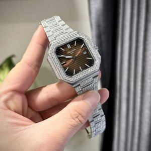 Đồng Hồ Patek Philippe Cubitus 5821 Mặt Nâu Replica 11 Đính Full Kim Cương Moissanite 45mm (2)