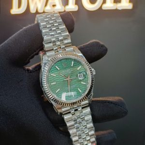 Đồng Hồ Rolex DateJust Mặt Xanh Green Replica 11 Niềng Khía Lướt Nhà Máy EW 41mm