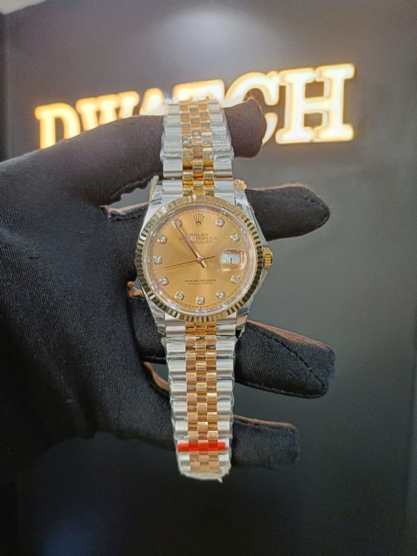 Đồng Hồ Rolex DateJust Super Fake Mặt Vàng Demi Cọc Kim Siêu Lướt EWF 36mm