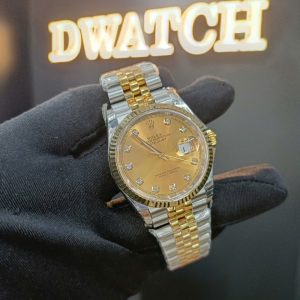Đồng Hồ Rolex DateJust Super Fake Mặt Vàng Demi Cọc Kim Siêu Lướt EWF 36mm
