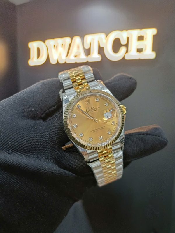 Đồng Hồ Rolex DateJust Super Fake Mặt Vàng Demi Cọc Kim Siêu Lướt EWF 36mm