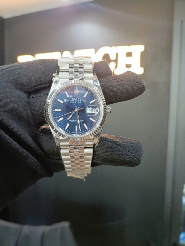 Đồng Hồ Rolex DateJust Super Fake Mặt Xanh Blue Cọc Số Dạ Qaung Lướt Nhà Máy EW 36mm