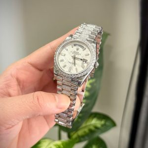 Đồng Hồ Rolex Day-Date Chế Tác Mặt Thiên Thạch Độ Cọc Số + Dây Đeo Moissanite 40mm (2)