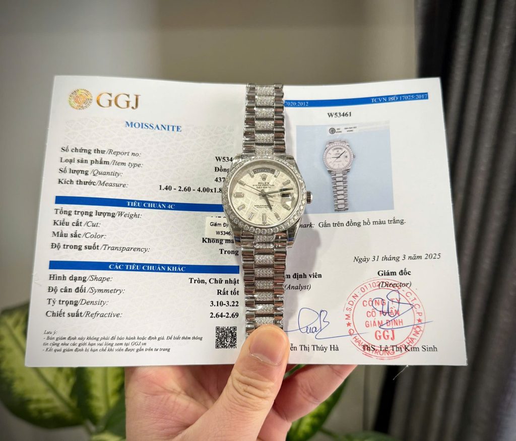 Đồng Hồ Rolex Day-Date Chế Tác Mặt Thiên Thạch Độ Cọc Số + Dây Đeo Moissanite 40mm (2)