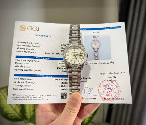 Đồng Hồ Rolex Day-Date Chế Tác Mặt Thiên Thạch Độ Cọc Số + Dây Đeo Moissanite 40mm (2)