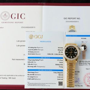 Đồng Hồ Rolex Day-Date Mặt Đen Chế Tác Đính Kim Cương Moissanite Baguette 40mm (2)