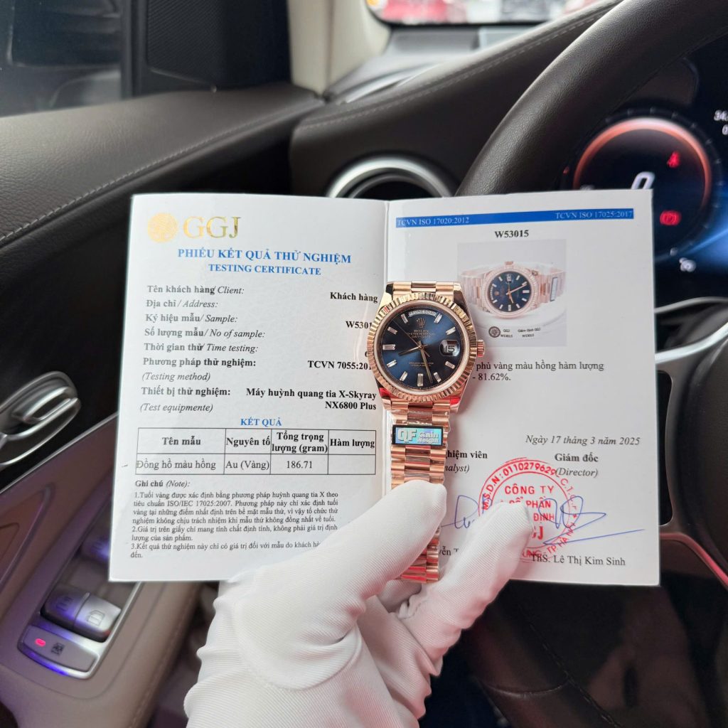 Đồng Hồ Rolex Day-Date Mặt Xanh Lục Lam Chế Tác Bọc Vàng Hồng Nhà Máy QF 40mm (2)