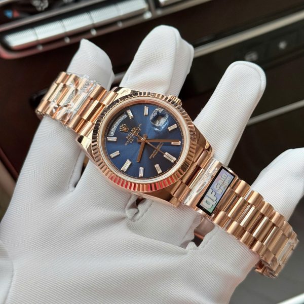 Đồng Hồ Rolex Day-Date Mặt Xanh Lục Lam Chế Tác Bọc Vàng Hồng Nhà Máy QF 40mm (2)
